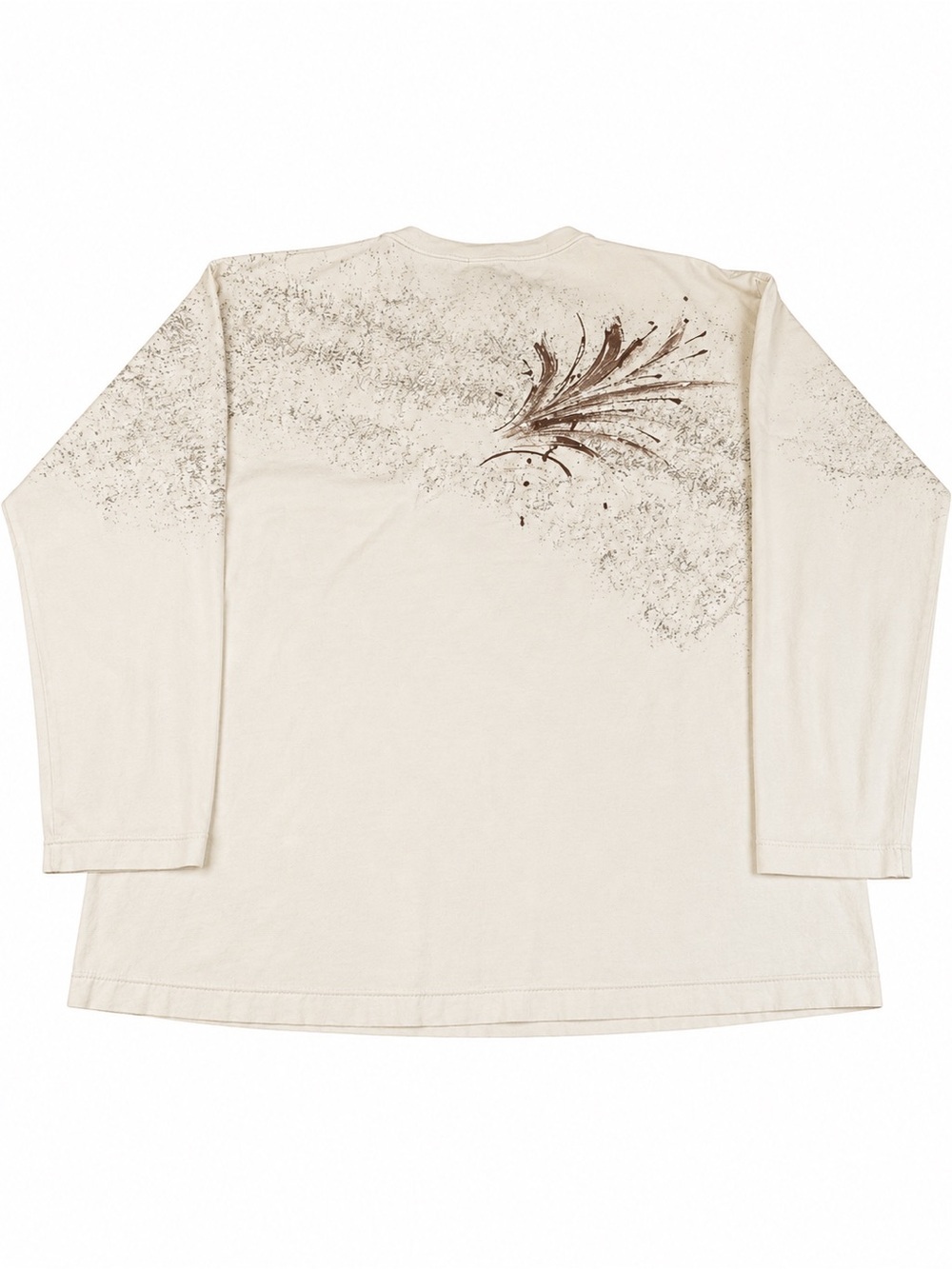 Men's Cream Long-Sleeve Henley with Brown Feather Graphic - Picture 2 of 14